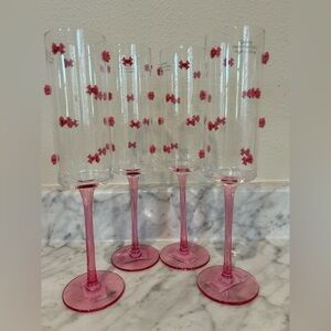 Coquette Bow Heart Gem Champagne Flute Wine Glass Set Of 4 New